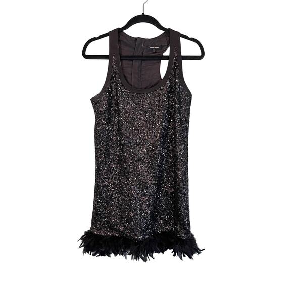 Nanette Lepore Women's Black Sleeveless Sequins Feathers Disco Dress Size 4 - Picture 1 of 11